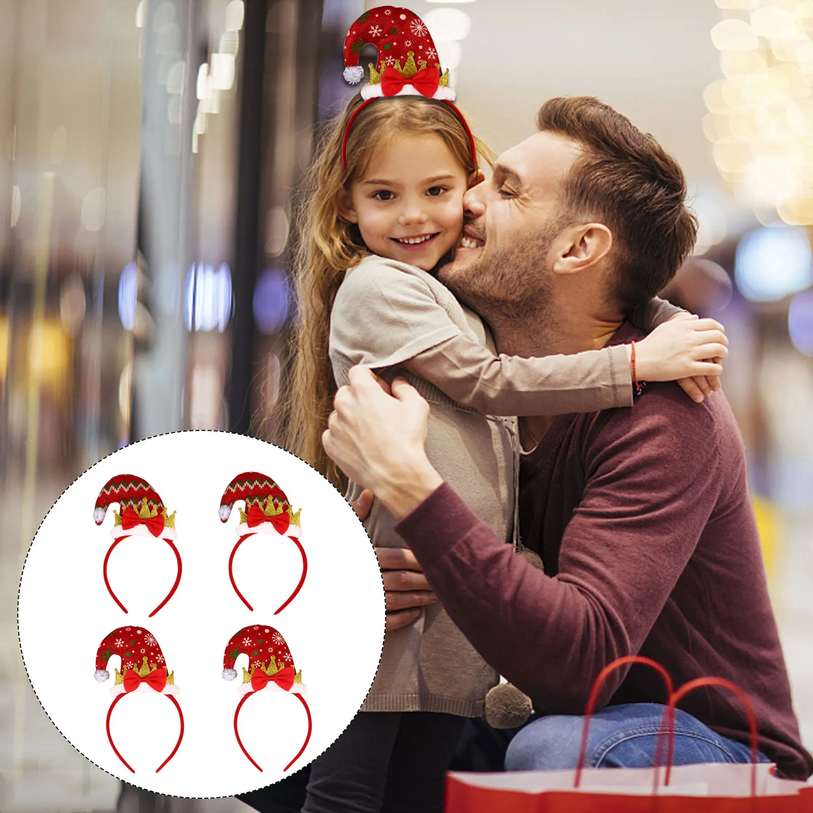 

4Pcs Christmas Hat Headb Hair Hoop for Kids Girls Children Party Gathering Safe Durable Cartoon Lovely Toddler Wrap Christmas