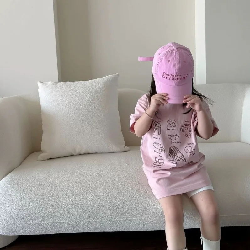 Baby Girls\' Cute T-shirt Dress Medium Long Style Baby Girl Summer Outfit Short Sleeved Dress Stylish Simple Casual Cotton Dress