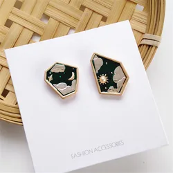 South Korea irregular geometry geometric earrings. Month round metal stud earrings fair maiden wind feeling creative earrings
