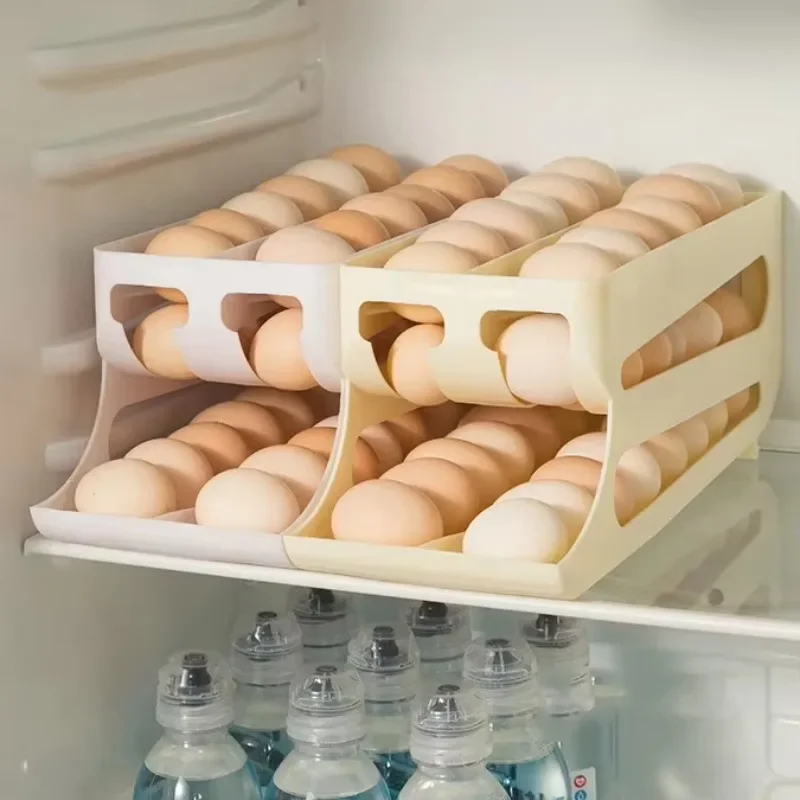 Large Capacity Automatic Egg Roller Household Three Tier double row Refrigerator Egg Storage Box Space Saving Kitchen Dedicated