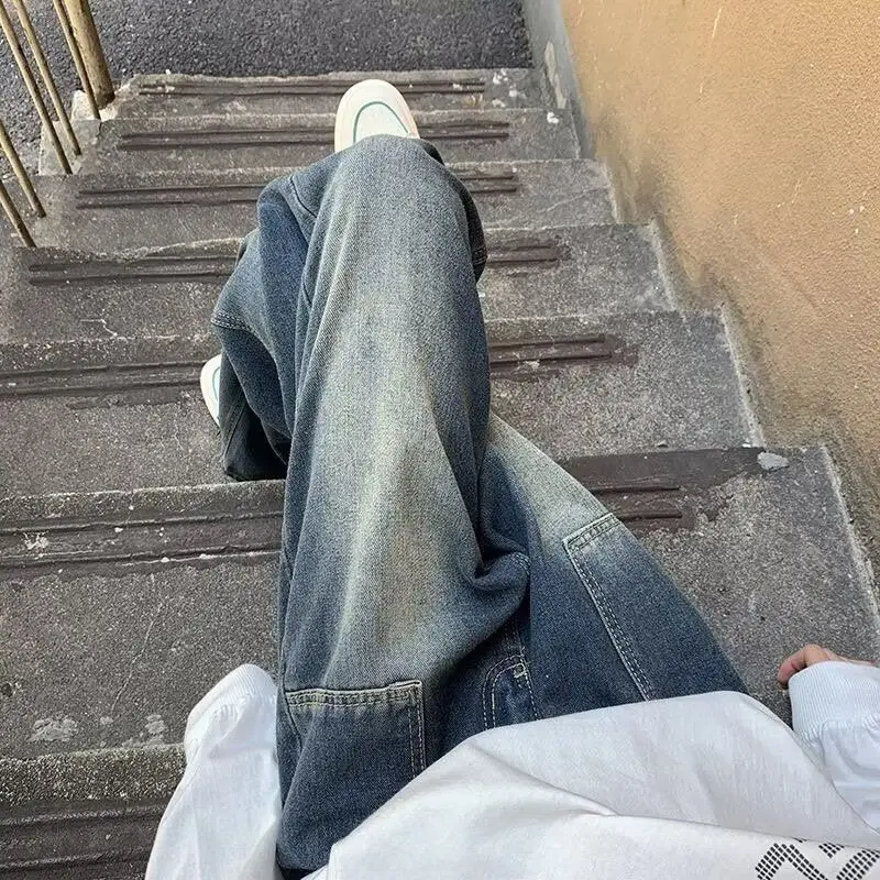 

Мужские джинсы больших размеров 300 Pou в стиле High Street, модные, весенне-осенние, американские ретро, свободные, прямые, широкие, длинные брюки