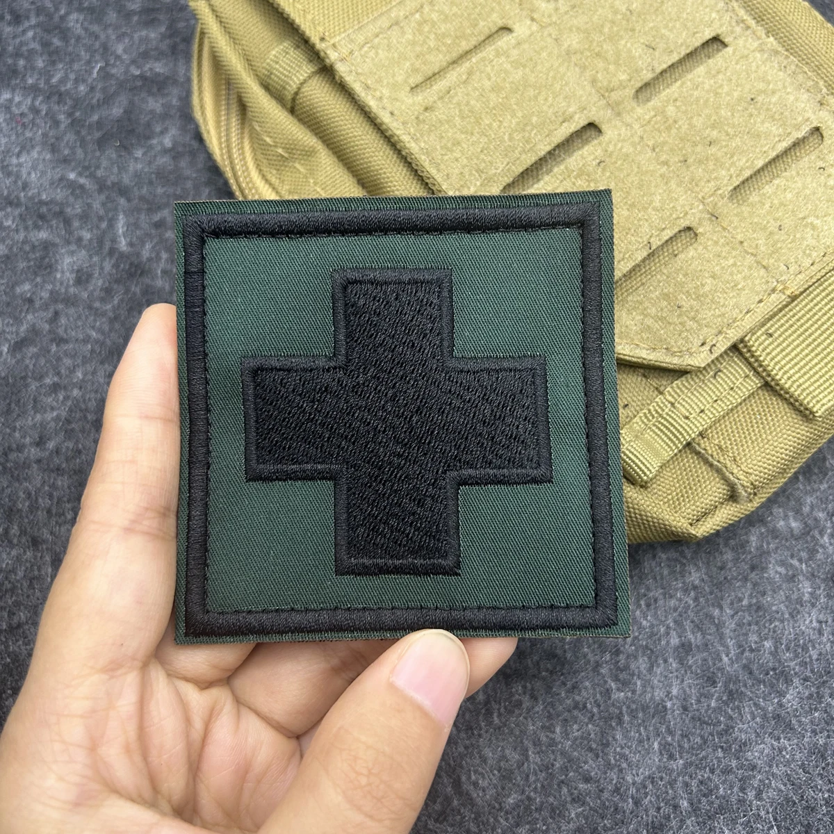 Square Medical Cross Embroidered Patch First Aid Hook & Loop Morale Patch Medic Badge for Backpack Vest Gear