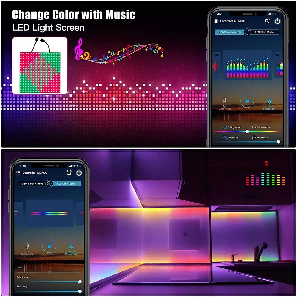 DC5V WS2812B RGB Individually Addressable Flexible Digital Panel LED Matrix Light With 28Keys Bluetooth Mic Music Controller Kit