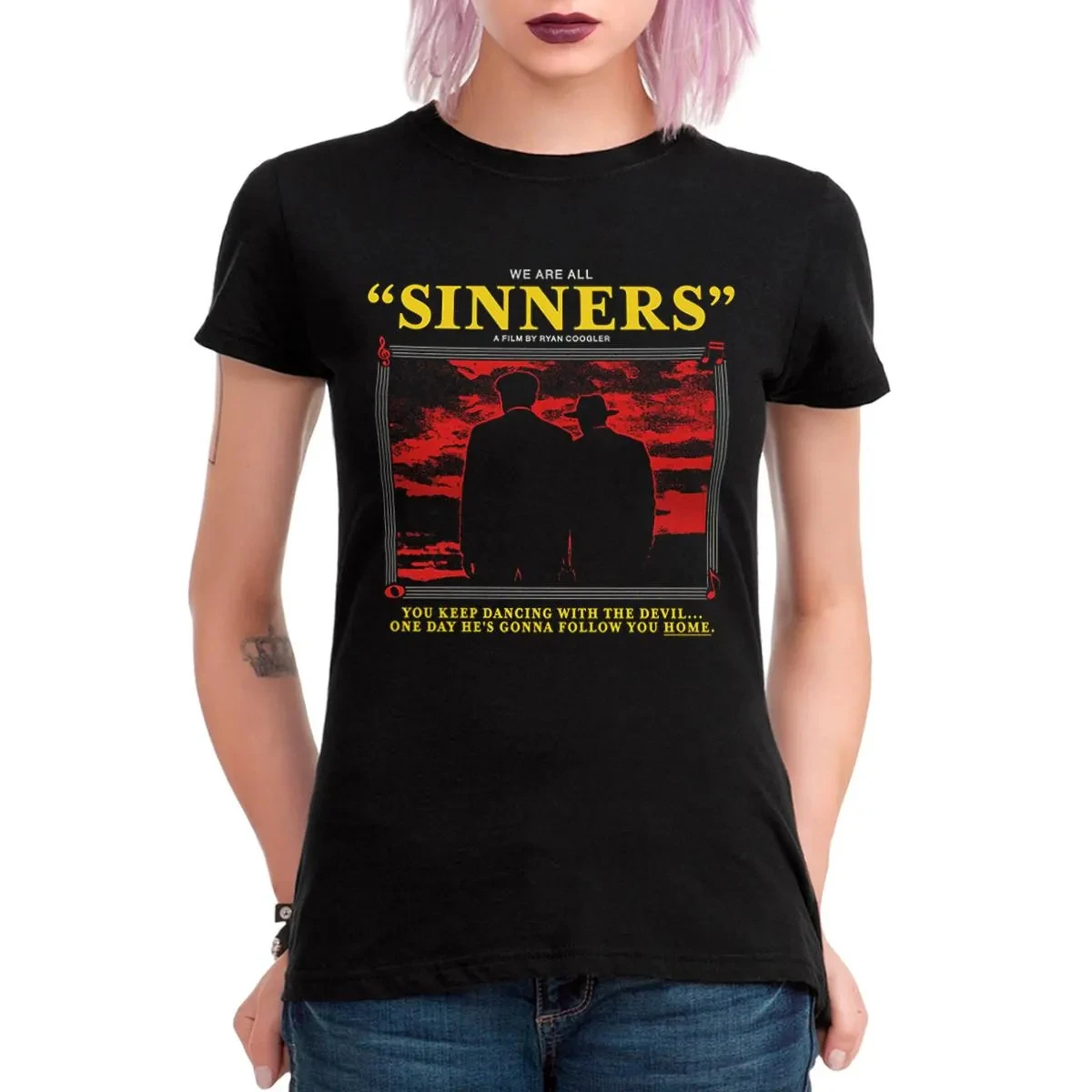 Sinners Printed T-shirt Men's and Women's Movie Pattern Top Spring/Summer Pure Cotton Short Sleeve Unisex T-shirt