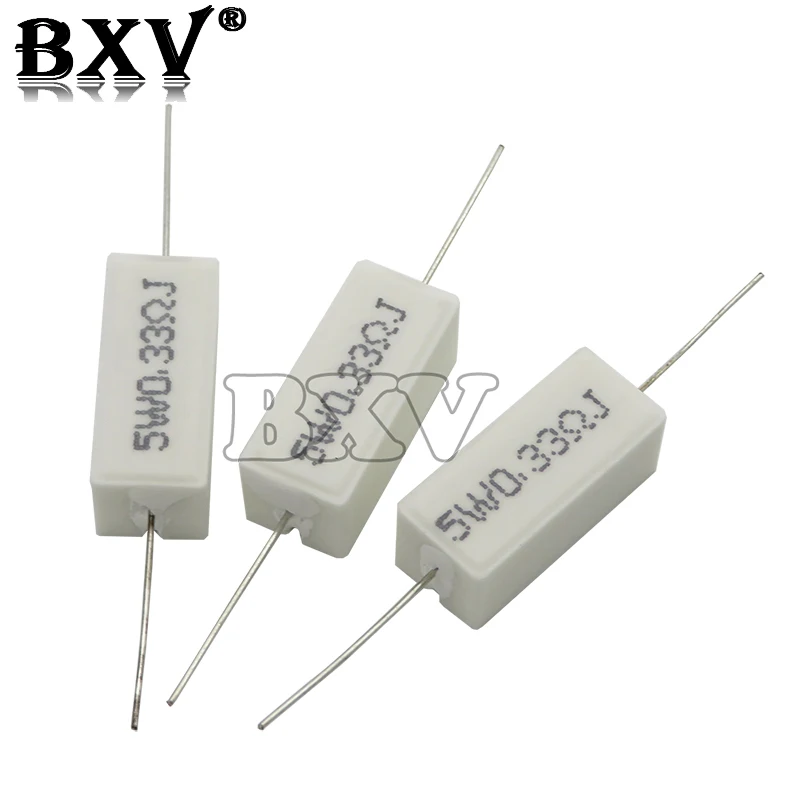 10PCS/LOT New 5W Cement Resistance 0.1 ~ 10k Ohm 0.33R 1R 10R 100R 0.22 0.33 1 10 100 1K 10K Ohm Cement Resistor