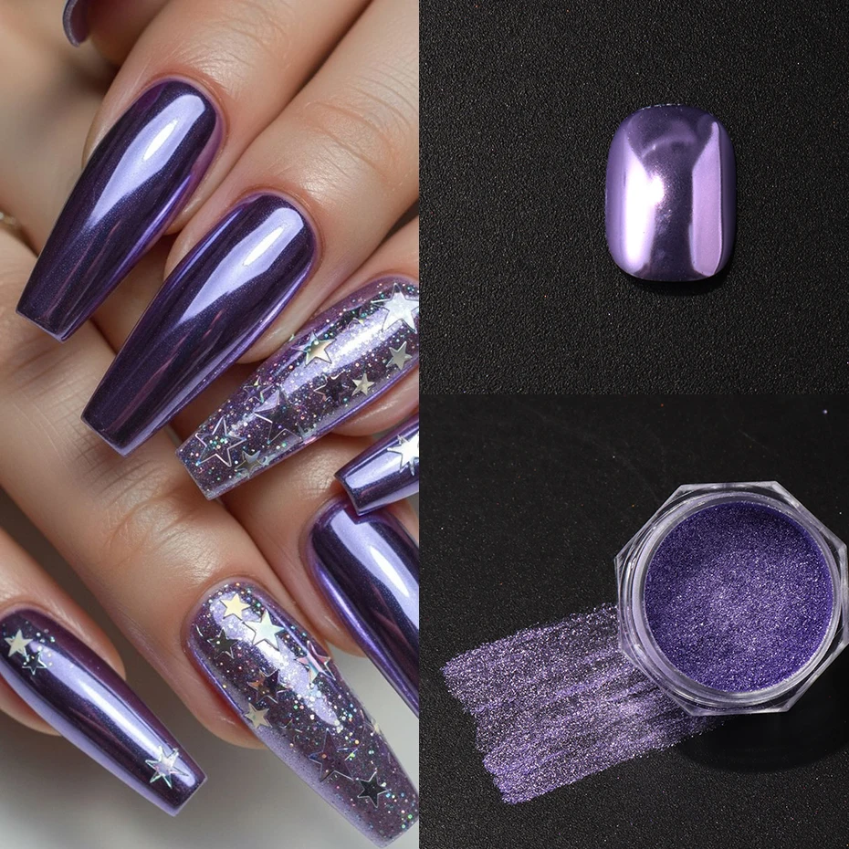 6-Farben-Nagelkunst-Glitzerpulver mit Spiegeleffekt, metallisches lila-rotes Spiegelpulver-Set, parfümfreier Nagelkunst-Glitzer für Gel-Nagellack