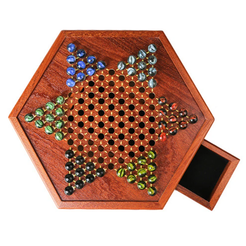 High Grade Multicolor Chinese Checkers Chess Set Wooden Hexagon Chessboard Game Educational Board Kids Halma Family Game Pieces