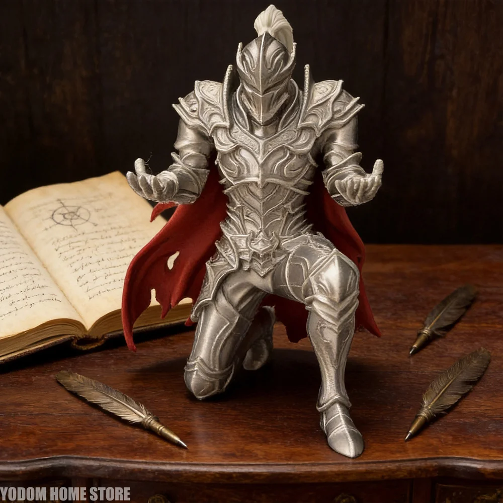 3D Printed Kneeling Knight Pen Holder Dark Fantasy Warrior Statue Desktop Organizer Home Office Decor