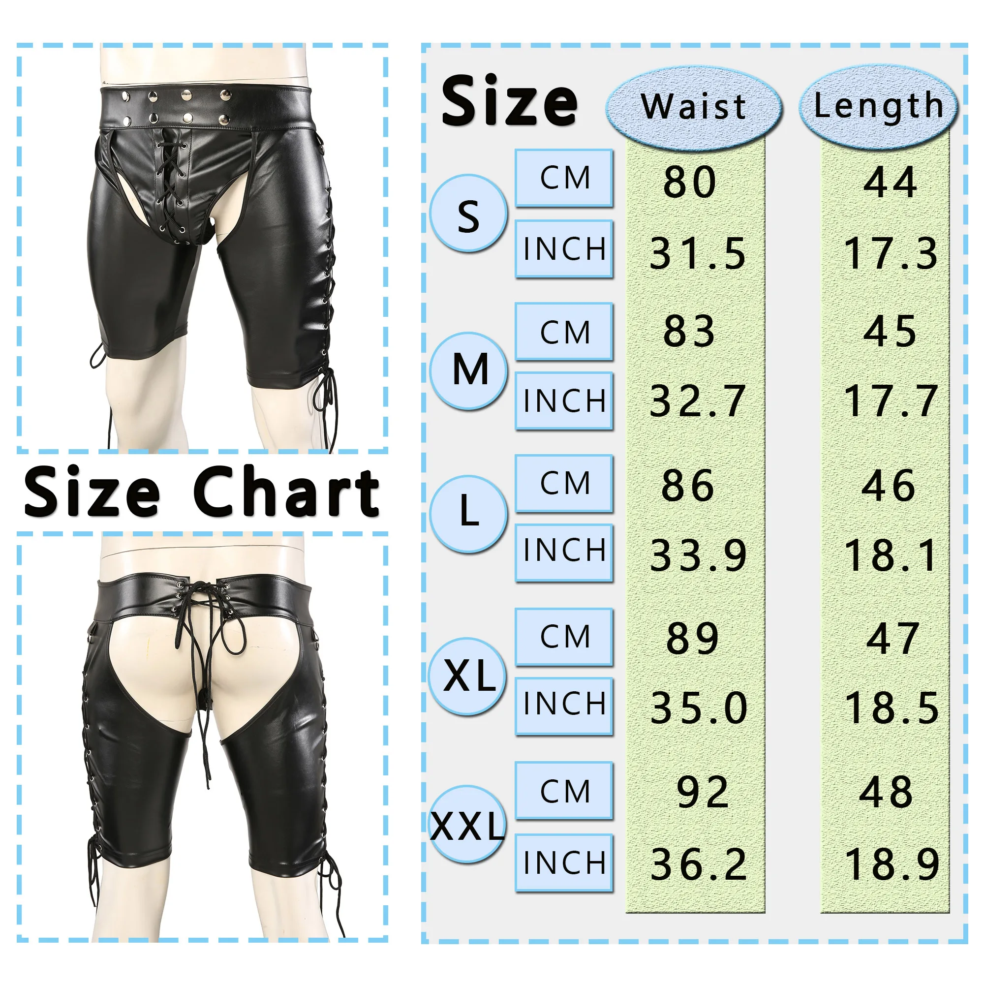 Sexy Men Underpants Faux Leather Lingerie Lace Up Trunks Erotic Backless Open Cortch Boxers Shorts Gothic Fetish Gay Short Pants