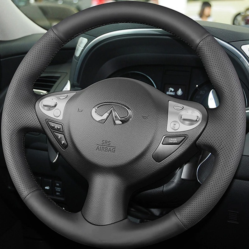 

Чехол рулевого колеса автомобиля DIY черная натуральная кожа для Infiniti FX FX35 FX37 FX50 QX70 Nissan Juke Maxima 370Z Sentra SV