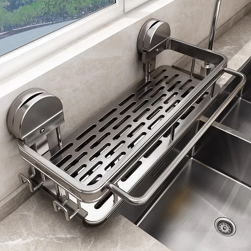

Kitchen suction cup cloth rack drain wall mounted sink storage rack faucet dishwashing sponge storage rack