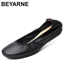 BEYARNE Fashion Brand Women Shoes Leather Ballerina Ballet Flats Foldable And Portable Travel Pregnant Shoes For Bridal Wedding