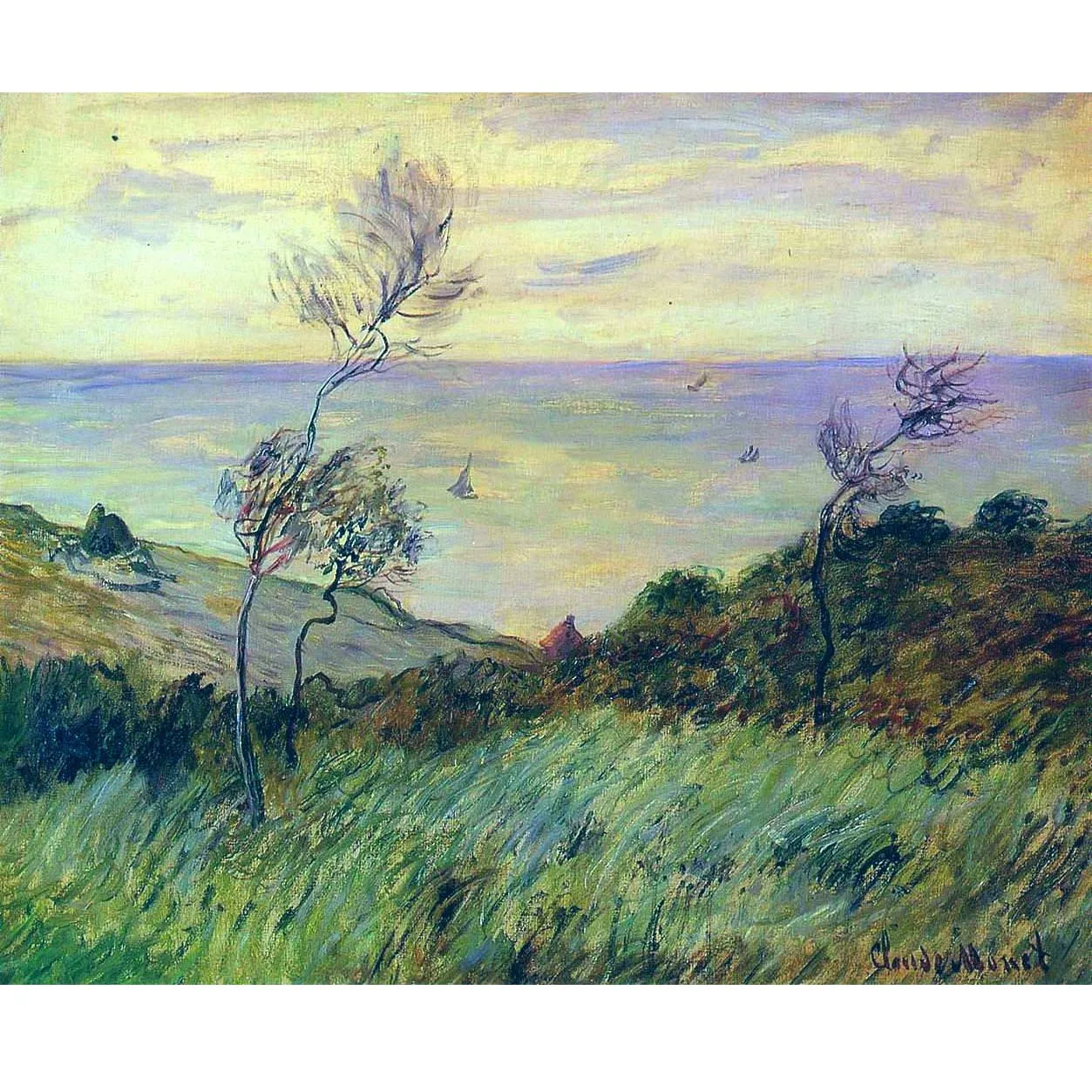 

Hand painted high quality reproduction of Cliffs of Varengeville, Gust of Wind by Claude Monet Landscape oil painting Home decor