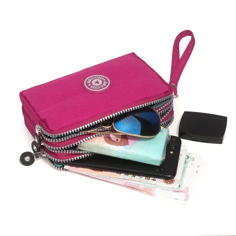 New Fashion Portable Women Wallets Phone Pouch Big Capacity Coin Purse Make-up Bag Mini Bag with Three Zipped