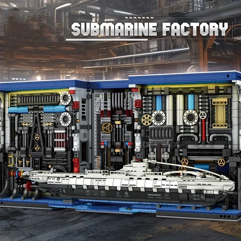 3466PCS Submarine Factory Bookend Building Blocks Military U-Boat Factory Model Bricks Desktop Display Toy For Kid Holiday Gifts