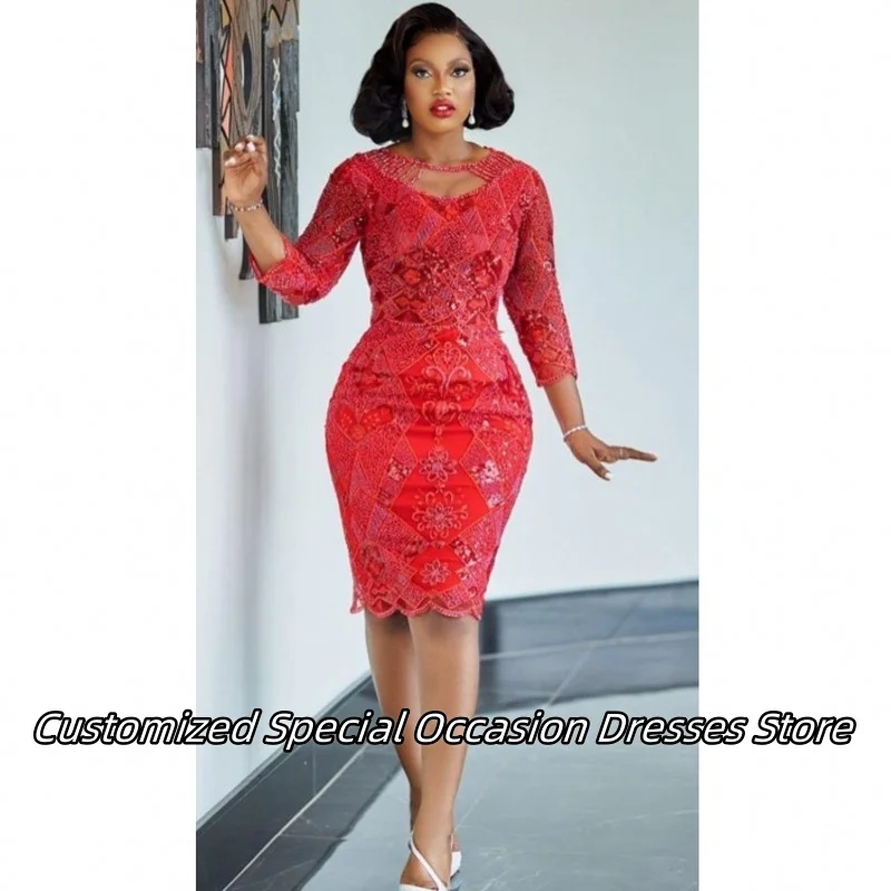 

Formal Occasion Red Beaded Applique Evening Dress For Women Mother Dress Wedding Party Dresses Mermaid Prom Gowns Customized