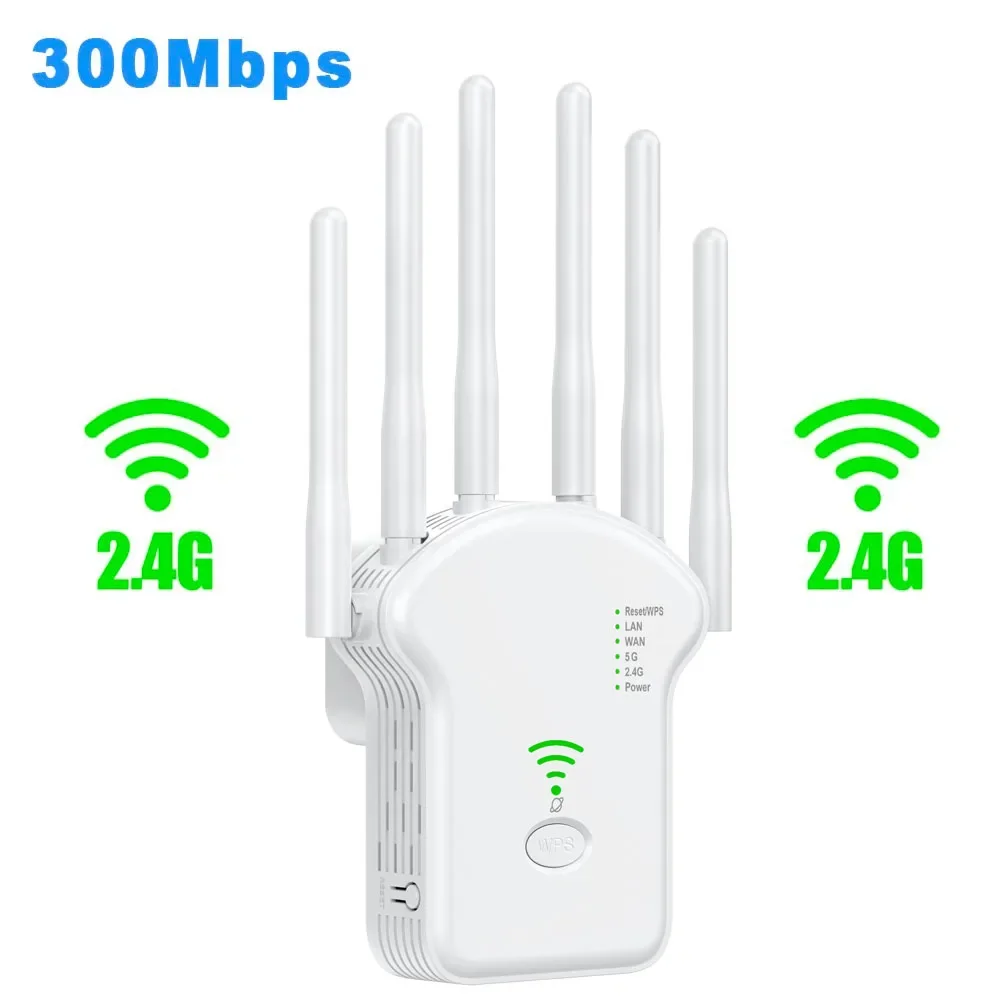 Ripetitore WiFi 1200Mbps Dual Band | 6 Antenne, Copertura 900m², Modalità Router/AP, 30 Dispositivi