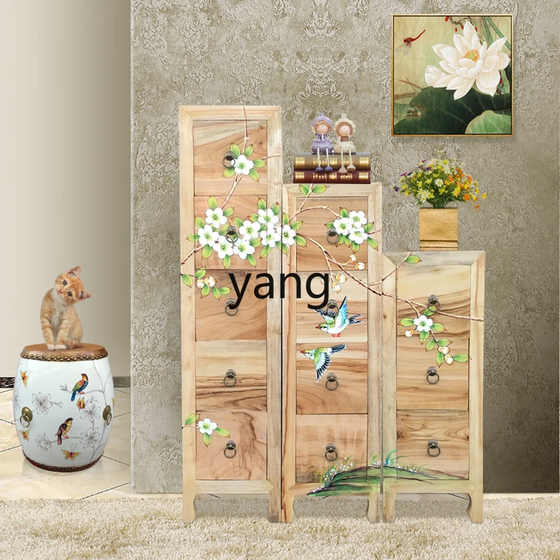 LMM ，bucket cabinet new Chinese living room solid wood frame drawer type 5 bucket cabinet painted
