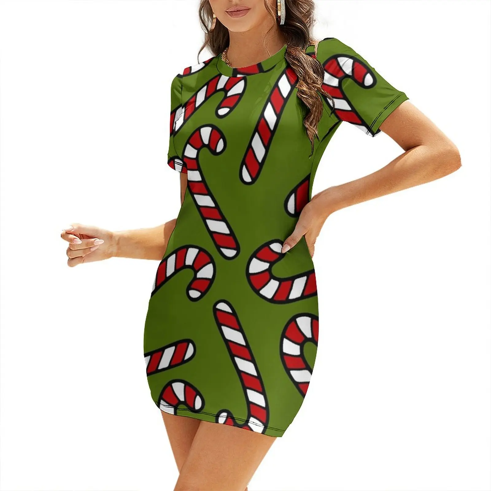 

Candy Cane Pattern Short Sleeved Dress Women long dress dresses for woman 2025 dresses summer woman 2025