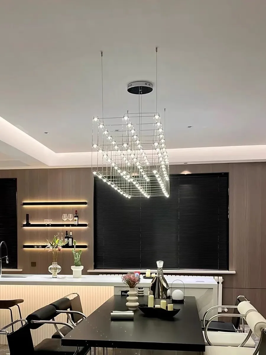 New Restaurant Chandelier Starry Sky Fireflies Light Cube Famous Italian Style Bar Table Lamp Long Strip Lamp For Home Use