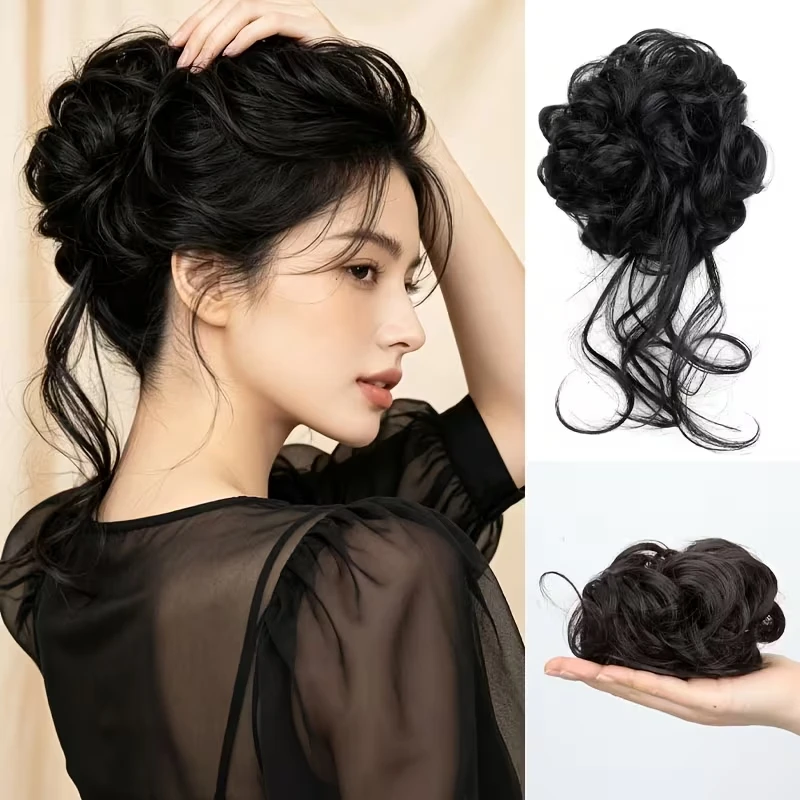 Synthetic Elegant Messy Short Curly Hair Bun Extension Elastic Band Tousled Updo Hairpiece for Women Daily Use
