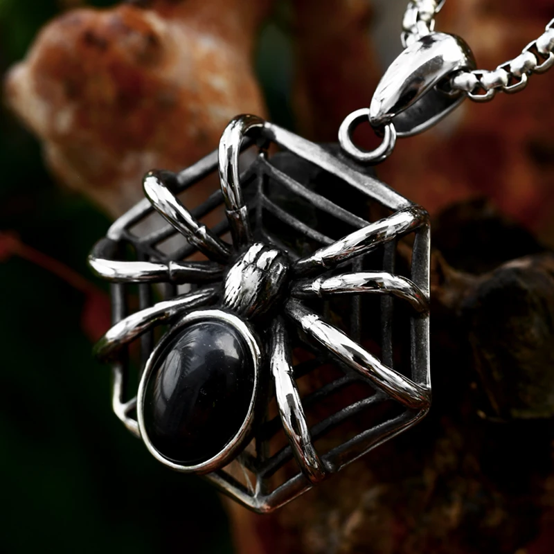 Stainless Steel Ferocious spider Animal Pendant Gem pendant Chain Necklace Fashion men Jewelry BP8-571