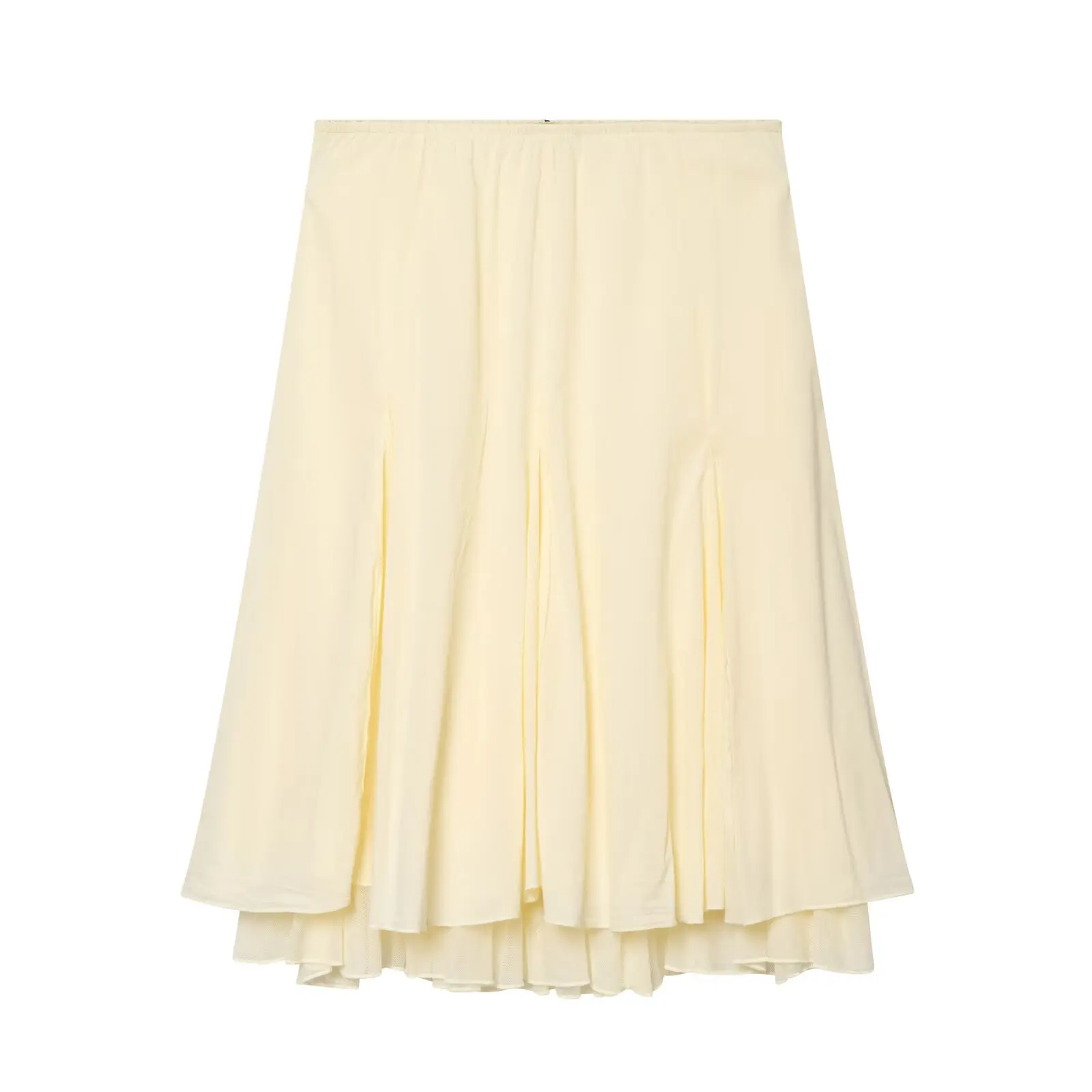 2026 Summer Fashion Women's Sweet Yellow Ruffles A-line Midi Skirts Lady Vintage Elegant Knee-length Folds Pleated Layered Skirt