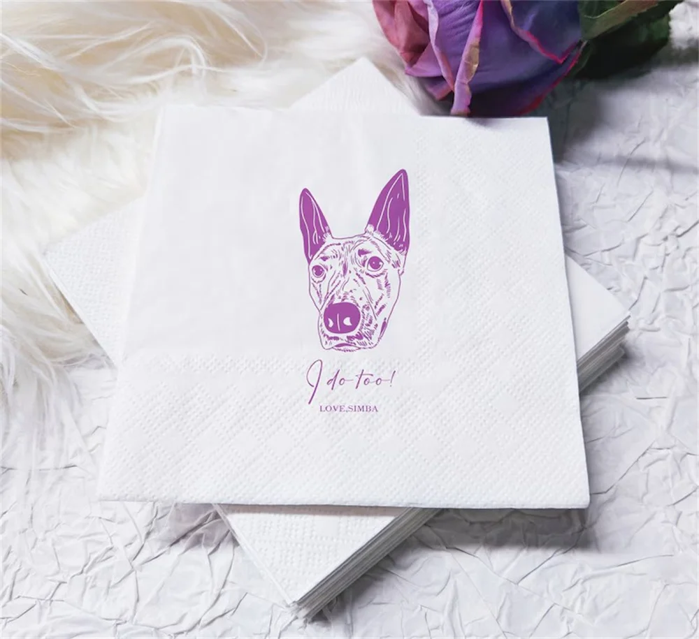 

50PCS Personalized Pet Cocktail Napkins-Custom Wedding Napkins-Custom Pet Portrait Napkins-Engagement Party Decorations-Wedding