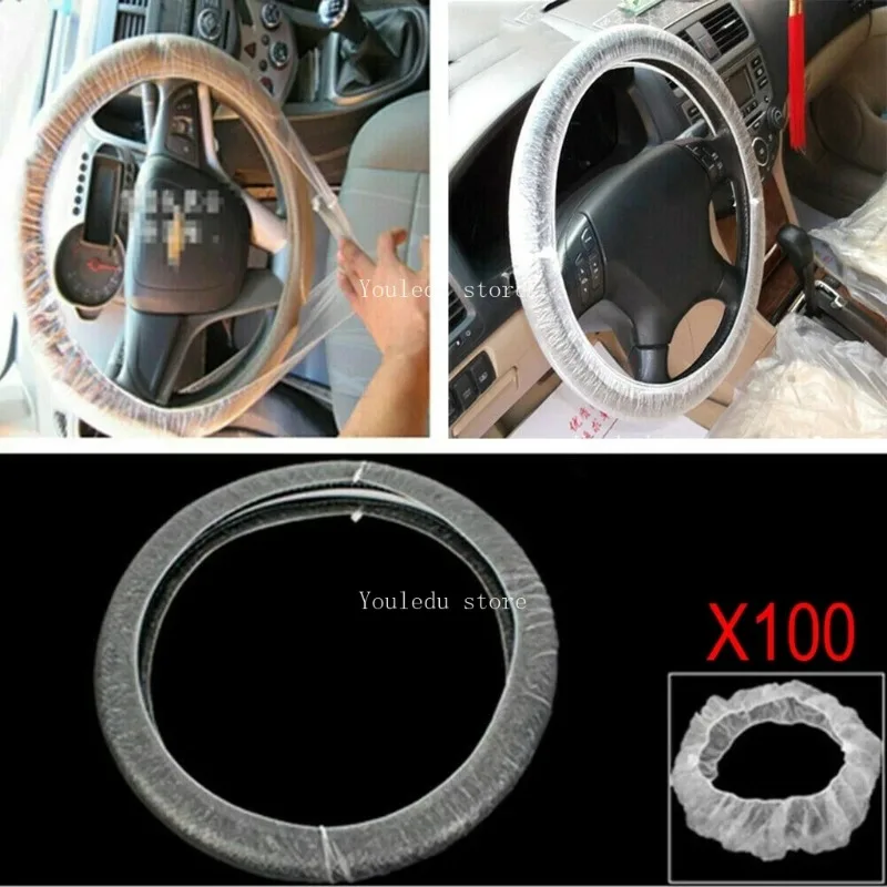 100Pcs Universal Disposable Steering Wheel Covers Elastic Plastic Anti-dust
