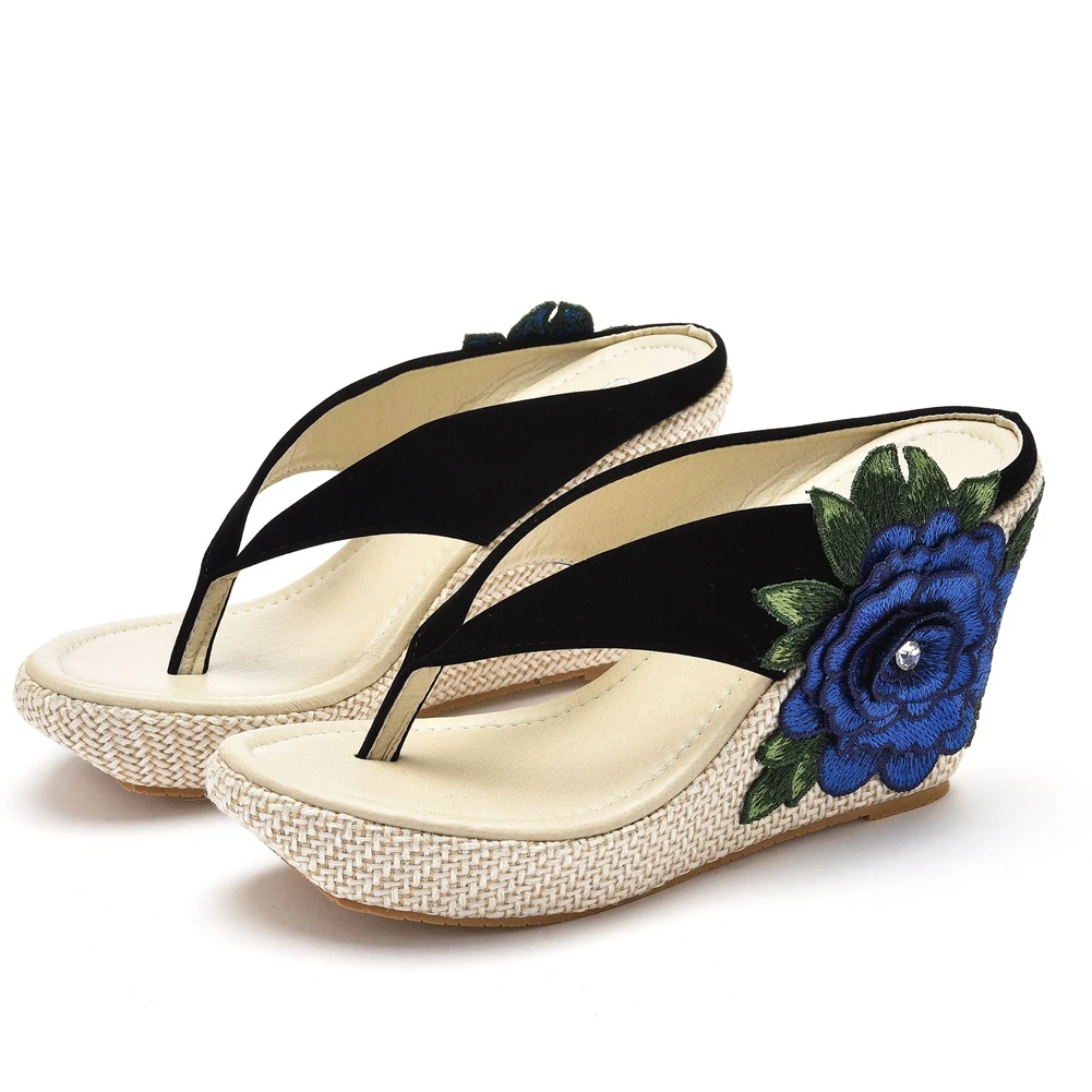 Women Flower Beach Sandals Platform Wedges Sandals High Heels Wedges Slippers Flip Flops view 5