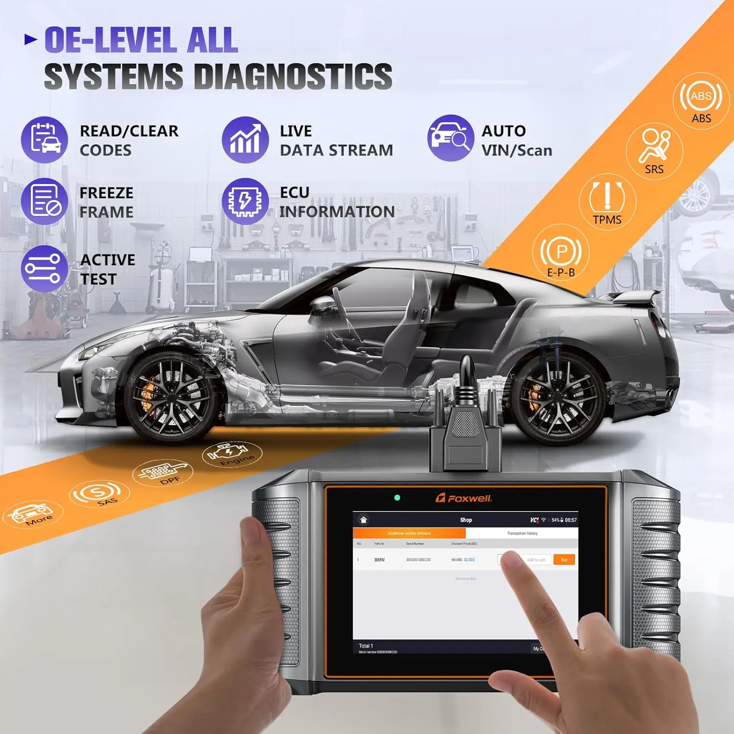 FOXWELL NT710 fit for Porsche OBD2 Diagnostic Scanner Full System Code Reader Oil EPB BMS SAS Reset Bi-Directional Scan Tool