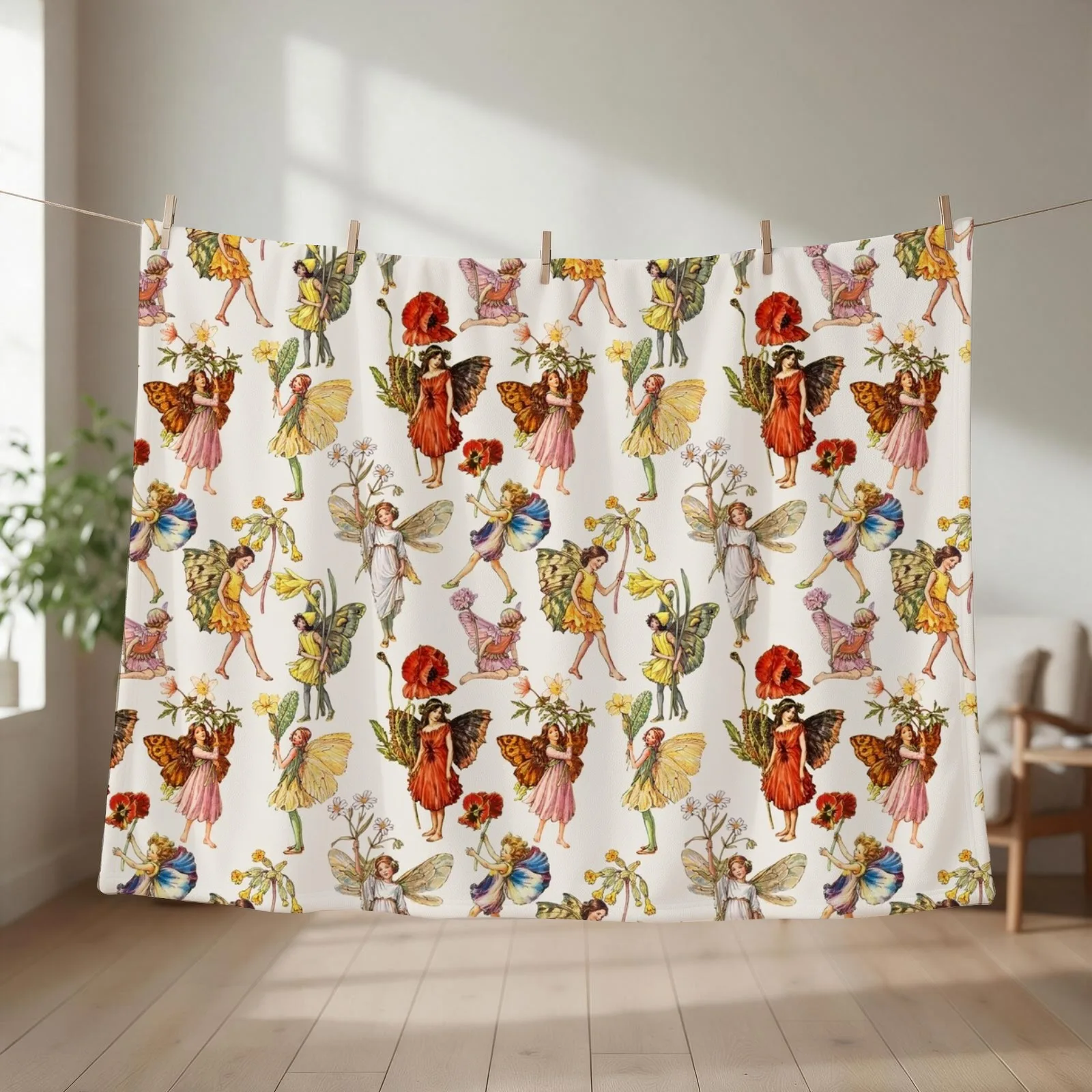 Victorian Flower Fairies Throw Blanket couch cozy soft plush fuzzy picnic outdoor blanket