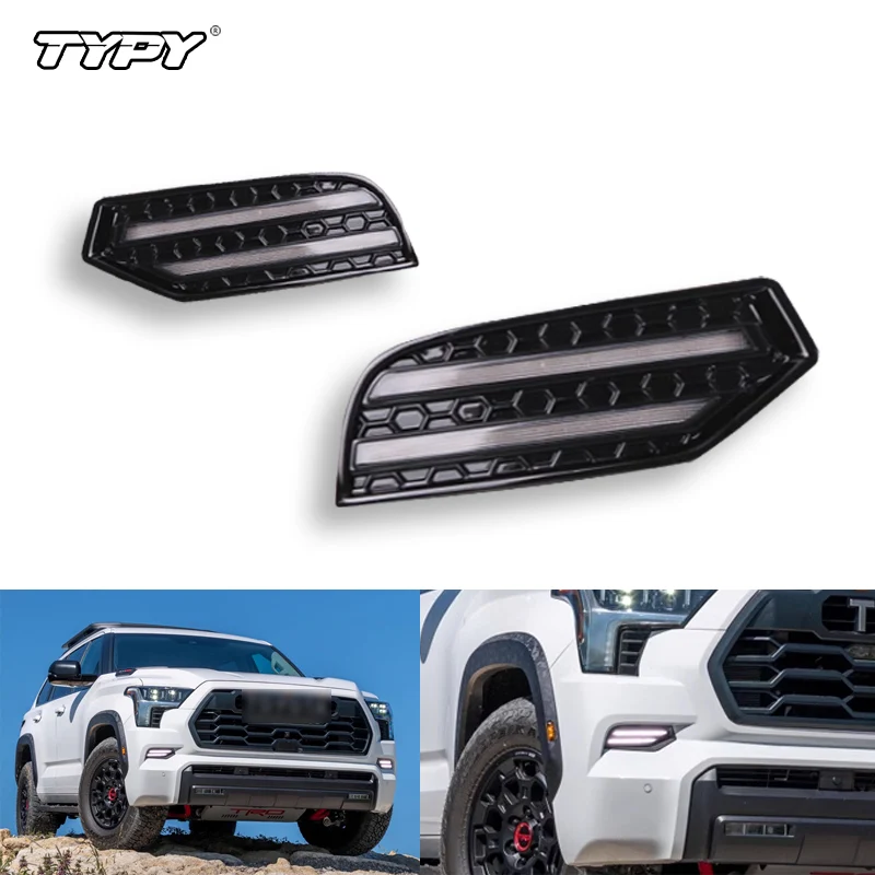 TYPY LED DRL Headlight Eyebrow Daytime Running Light For Toyota Sequoia 2022 2023 With dynamic Yellow Turn Signa Fog lamp