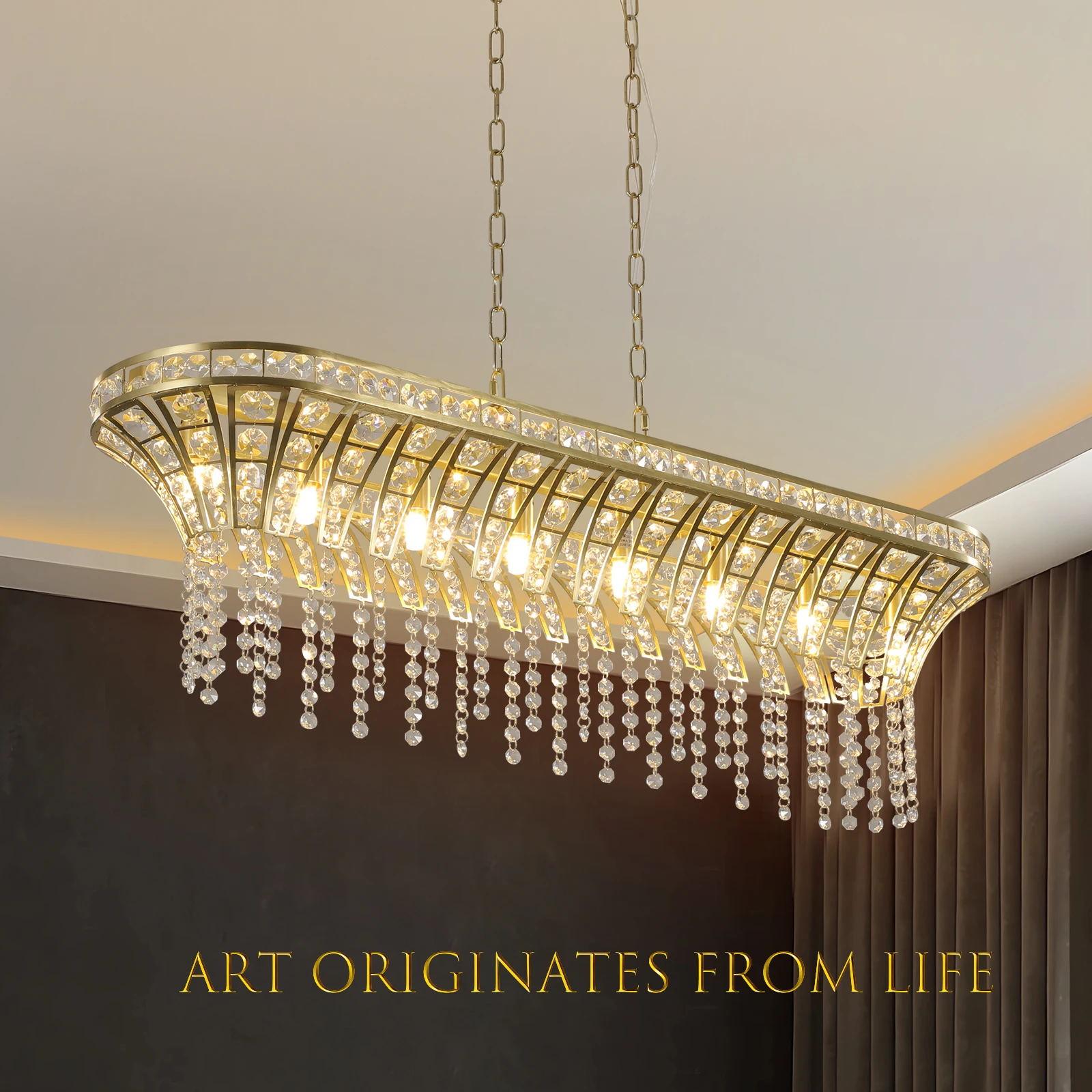 Good looking modern rectangular tassel crystal lamp, ceiling lighting fixture for restaurant bar bedroom hallway decoration