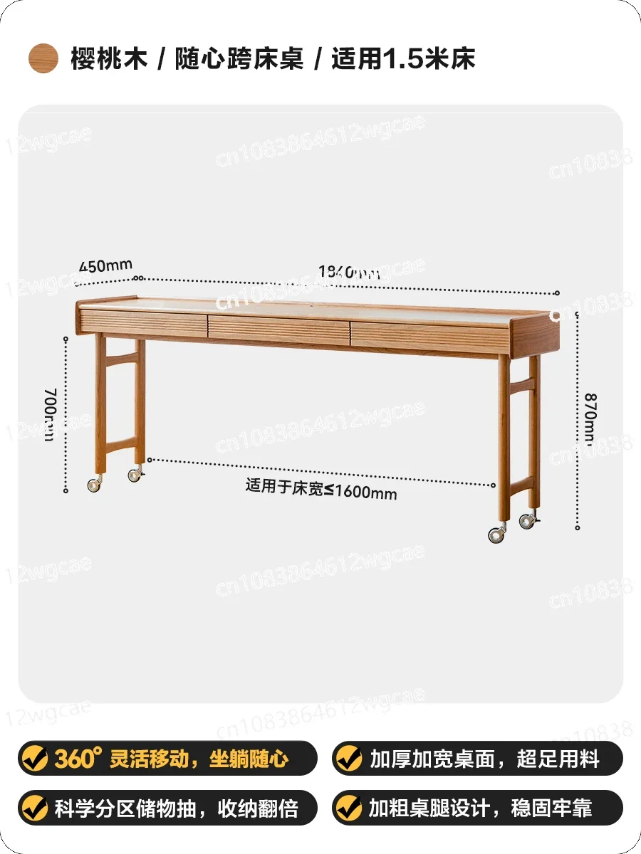 Free cross bed table bed bedroom bedside end solid wood strip computer  bed pulley table