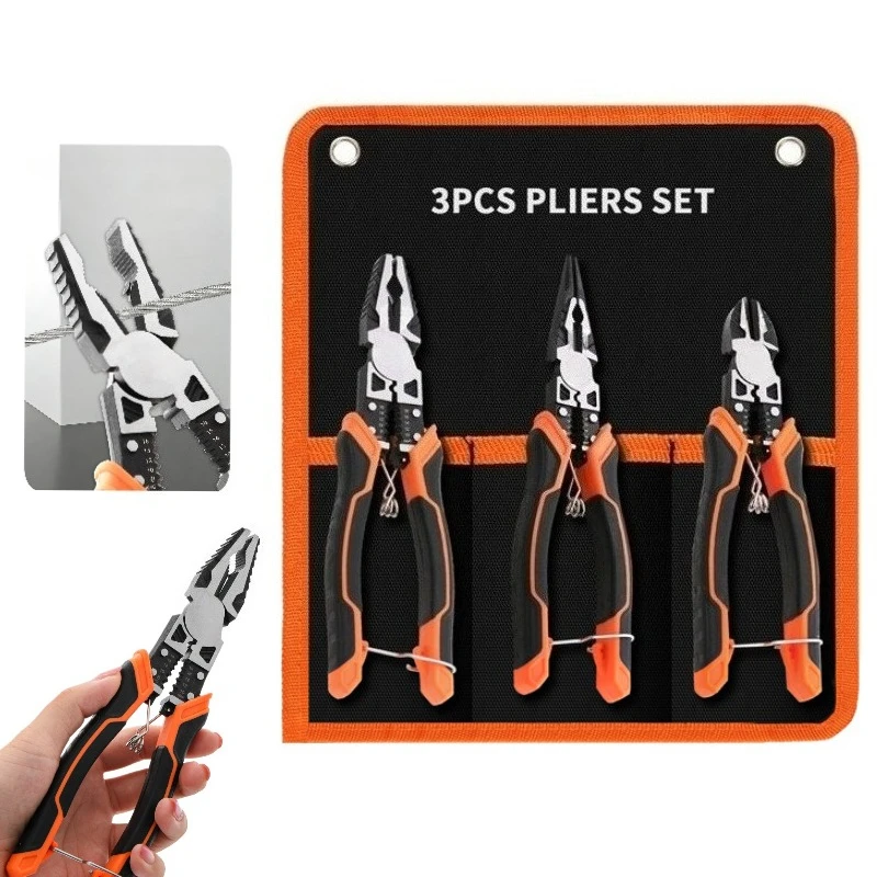 3PCS Pliers Set Including Needle Nose Linemans Pliers Diagonal Cutters Spring Loaded with Safety Lock Combination Tool Kit