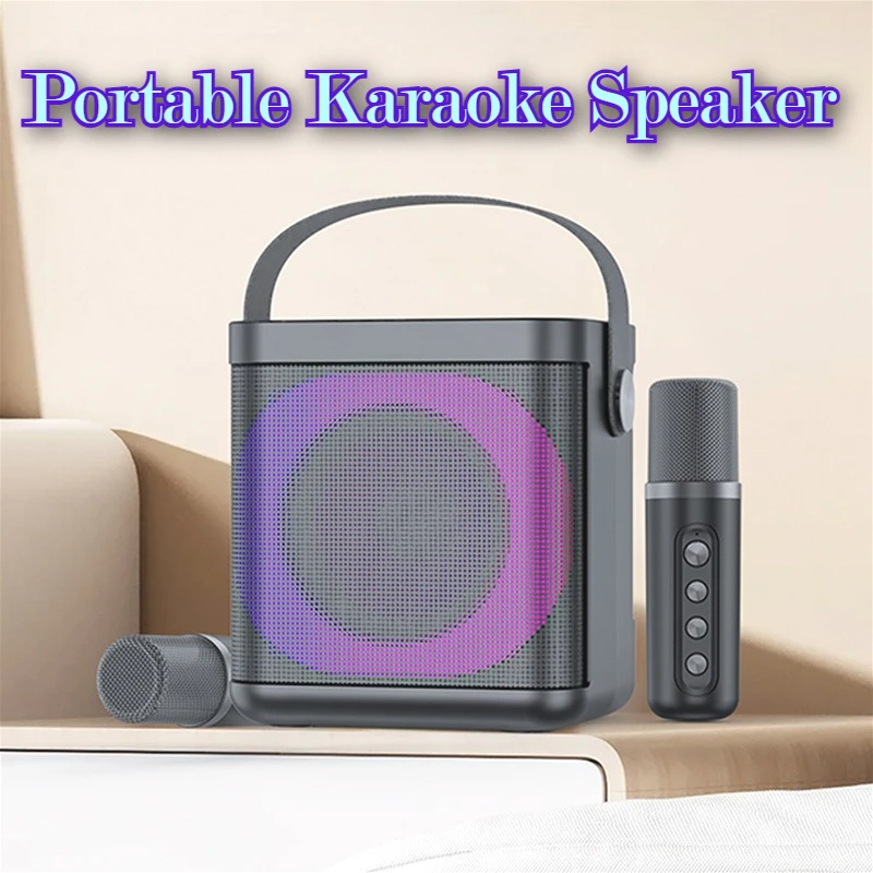 

Новый беспроводной Bluetooth-динамик с ручкой дыхательного света, вставленная для уличной карты, домашняя караоке-система, акустическая машина для караоке