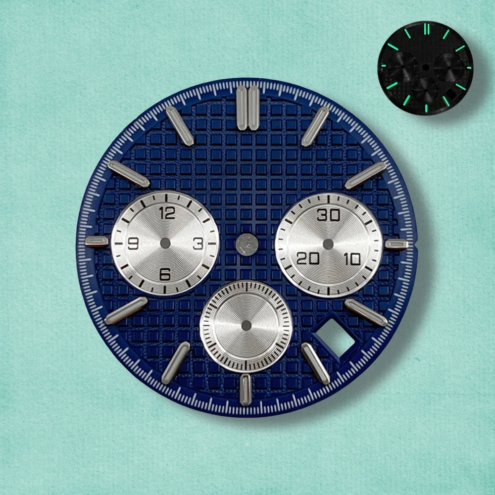 31.8mm S Logo Panda Three Eyes Dial Fit VK63 Movement Green Luminous High-Quality Dial Watch Modification Accessories