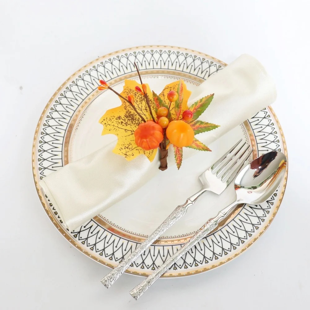 Halloween Napkin Holder Pumpkin Napkin Rings Realistic Appearance Silk Maple Leaves Sturdy Napkin Rings For Celebrations