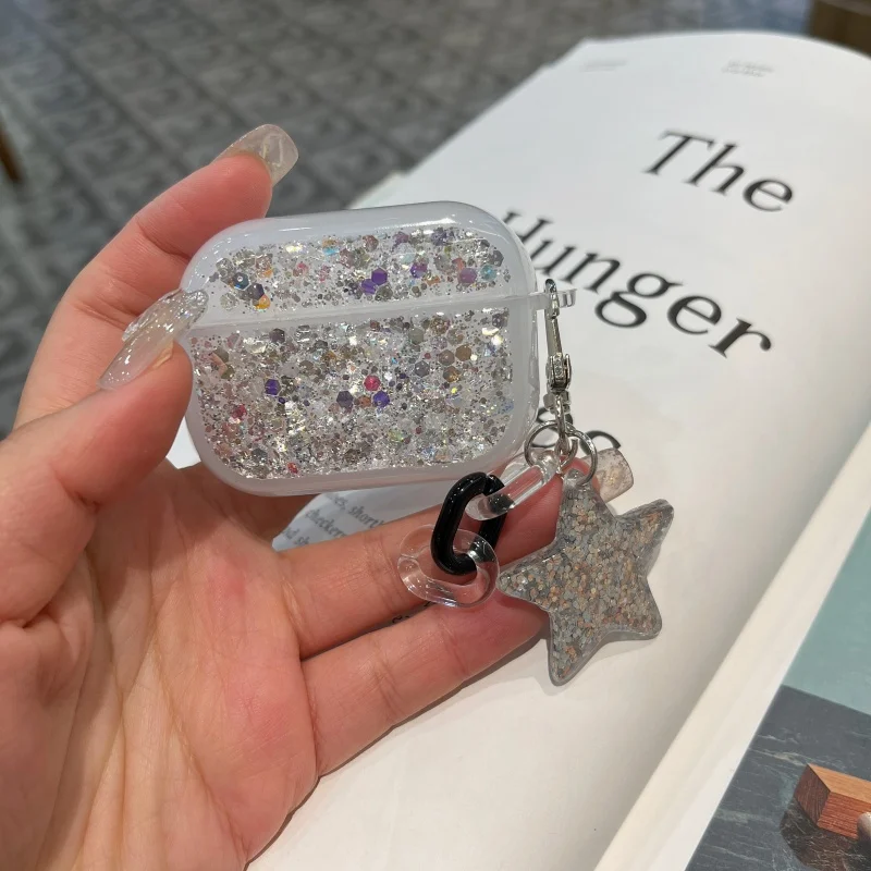 

Glitter Liquid Silicone Earphone Case Cover with Star Charm Pendant for airpod1/2 airpodpro2