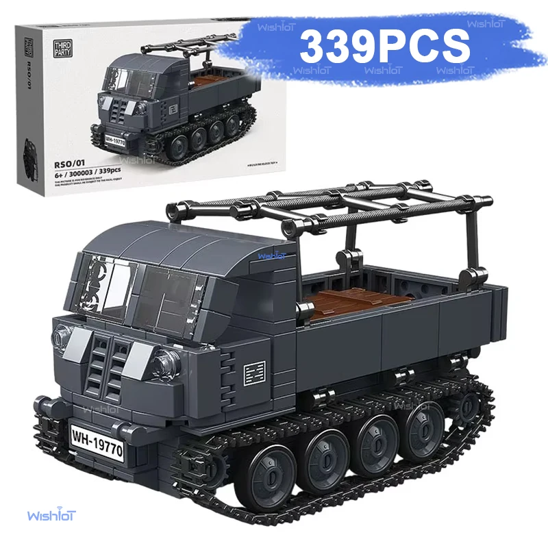 

Немецкий трактор RSO 01, военная техника, 339 деталей, конструктор, механический набор кирпичиков, подарок на день рождения для мальчиков и детей, Вторая мировая война