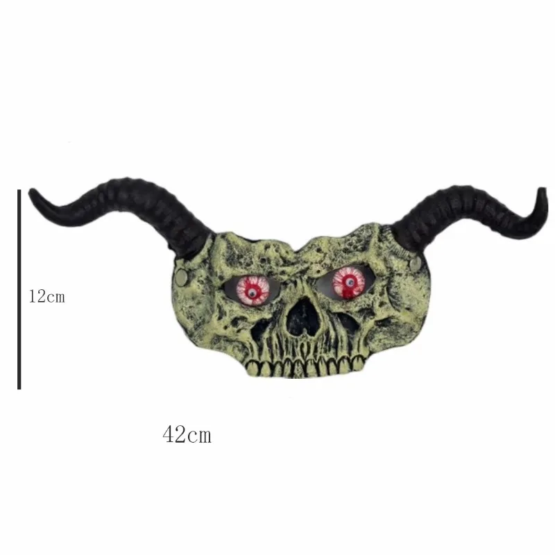 Bloody Demon Mask with Long Horns Masquerade Scary Skull Mask Monster Demons Bone Headdress Party Props Horror Mask Fancy Dress