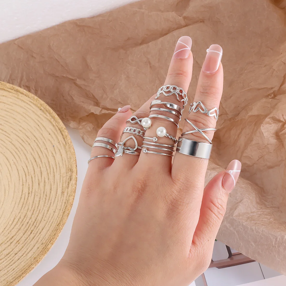 DIY accessories Europe and America Cross-border Butterfly Opening Multi-joint Ring Set 22-piece Love Female Ring