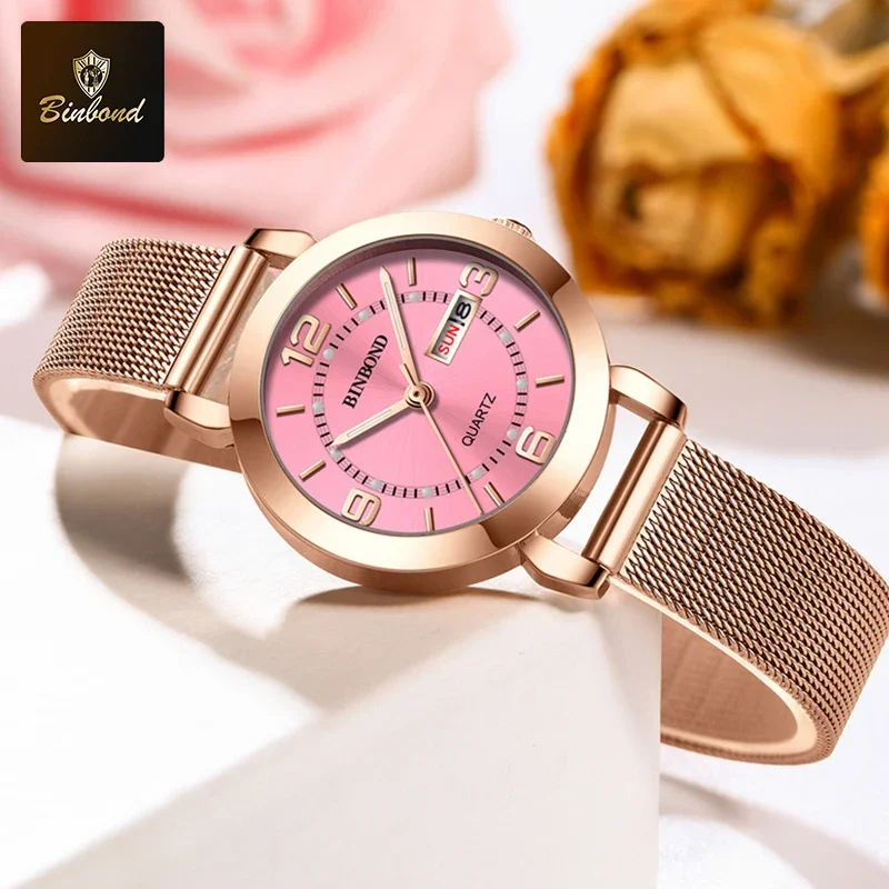 BINBOND Fashion Casual Ladies' Quartz Wristwatch Deluxe Luminous Hands Waterproof Date Multifunction Dress Women's Quartz Watch