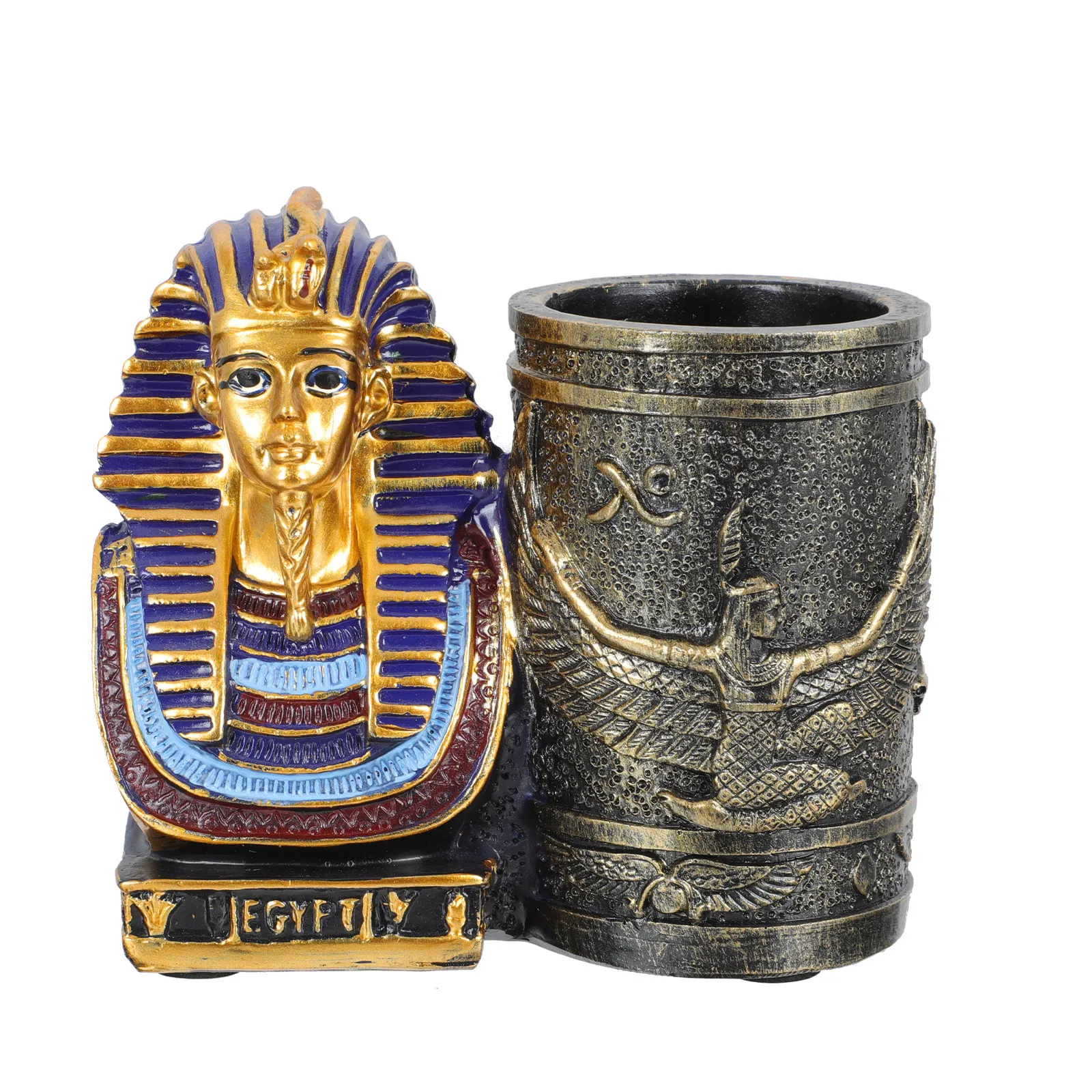 1Pcs Resin Egyptian Pharaoh Pen Holder Desktop Container Multifunction Brush Storage Holder Office Student Storage