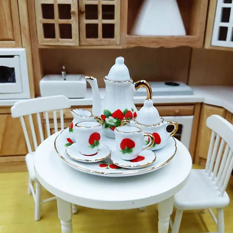 8Pcs/set 1:12 Dollhouse Miniature Dining Ware Porcelain Tea Dish Cup Plate