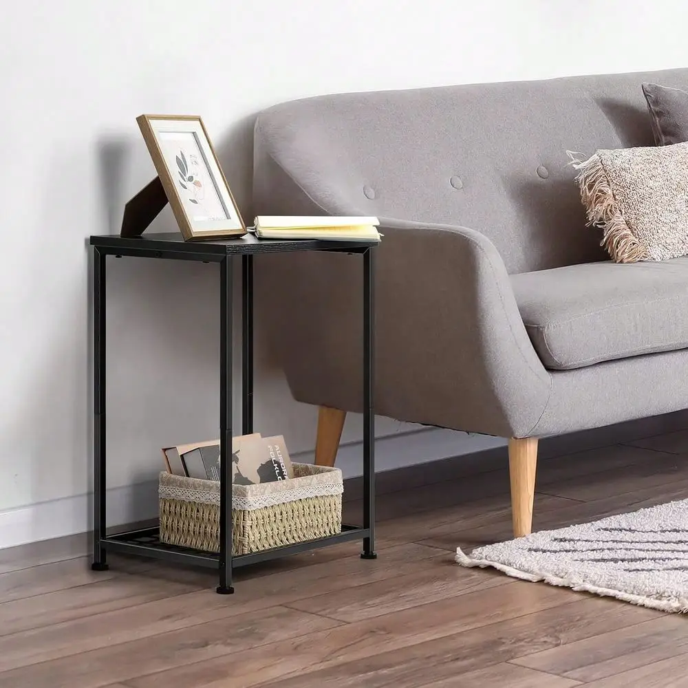 

Bedside Table 2 Set Small Space Living Room Narrow Bedside Table And Small End Table Set With Open Storage Shelves Suitable For