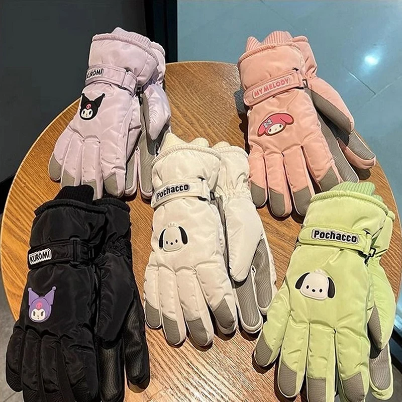 1Pair Kawaii Sanrio Cartoon Children Gloves Cute Anime Kuromi Melody Autumn Winter Padded Warm Ski Gloves Girls Christmas Gift