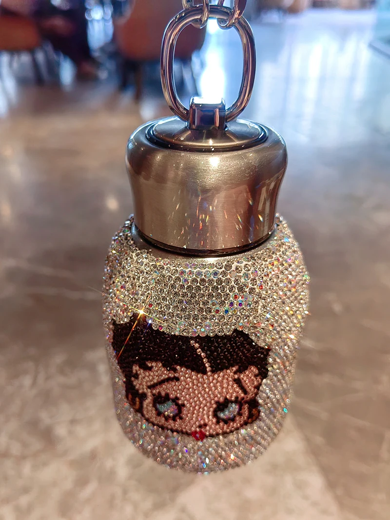 Stainless Steel Thermal Water Bottle for Women Cute Cartoon Thermos Mug with Rhinestone Leak-Proof Insulated Cup Drinkware 280ml