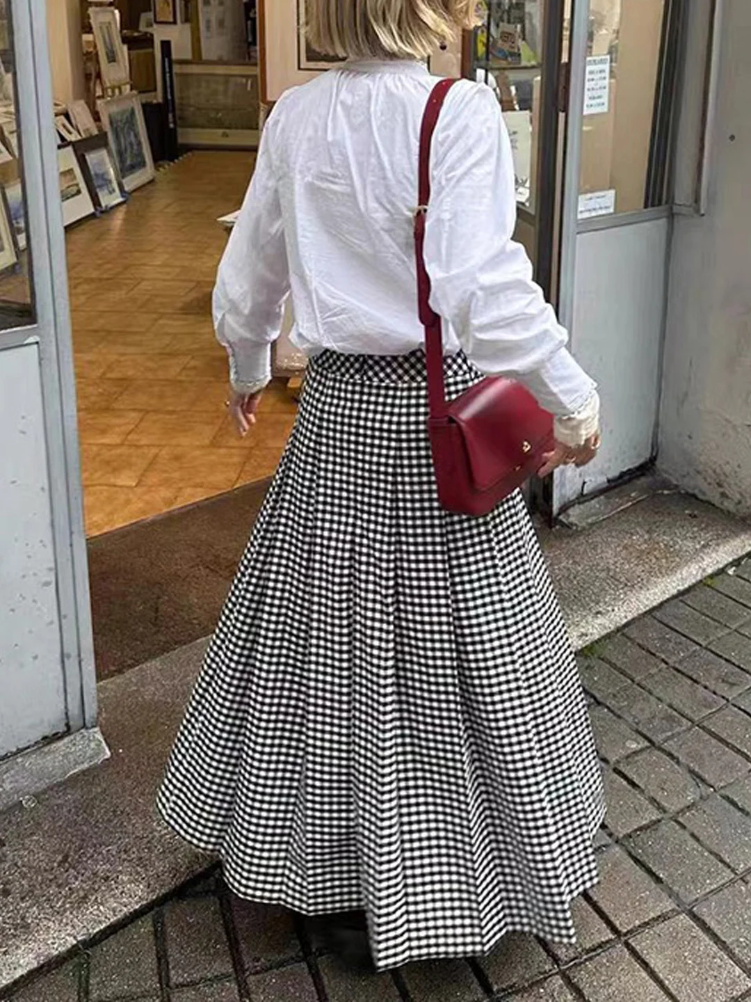 

Elegant Black White Plaid High Waist Pleated Maxi Skirt for Women Spring Summer Fashion Bloggers Skirts DBNY Polyester F...